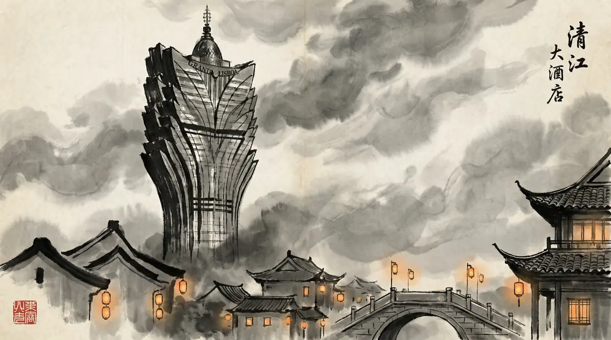 澳门六合彩澳门新葡京酒店水墨画全景